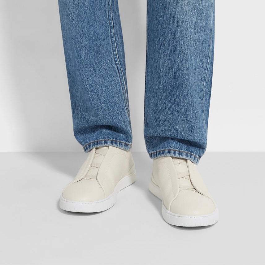 ZEGNA WHITE DEERSKIN TRIPLE STITCH™ SNEAKERS