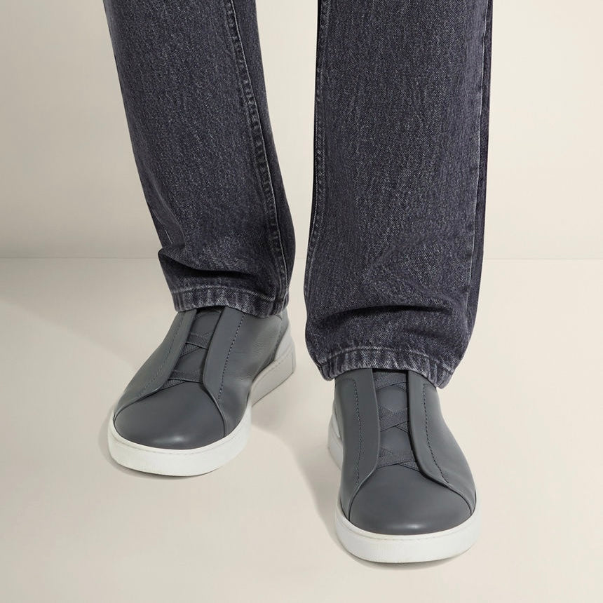 Zegna DARK GREY TRIPLE STITCH™ SECONDSKIN SNEAKERS