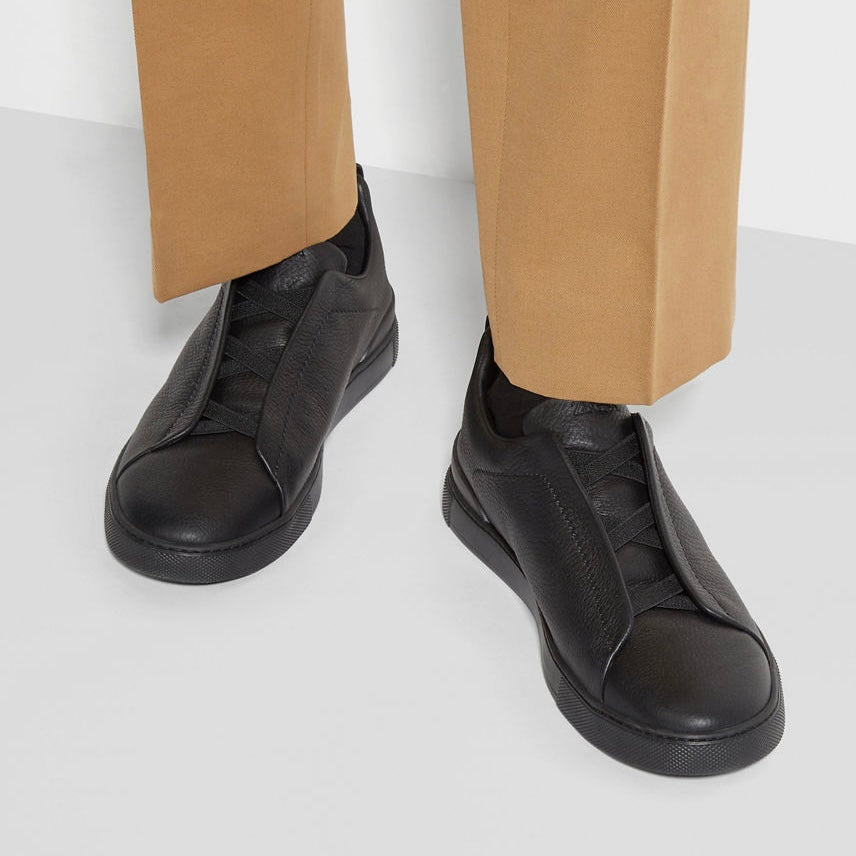ZEGNA BLACK DEERSKIN TRIPLE STITCH™ SNEAKERS