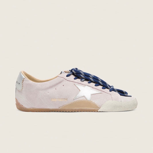 Golden Goos True-Star in pastel pink suede with silver star and heel tab(Women's)