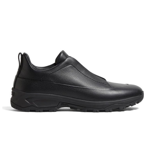Zegna - Triple Stitch Monte Grained Calf Leather Black Slip On Sneakers
