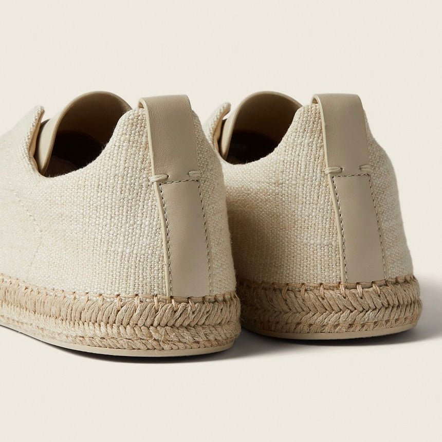 Zegna OFF WHITE LINEN BLEND AND LEATHER TRIPLE STITCH™ ESPADRILLES