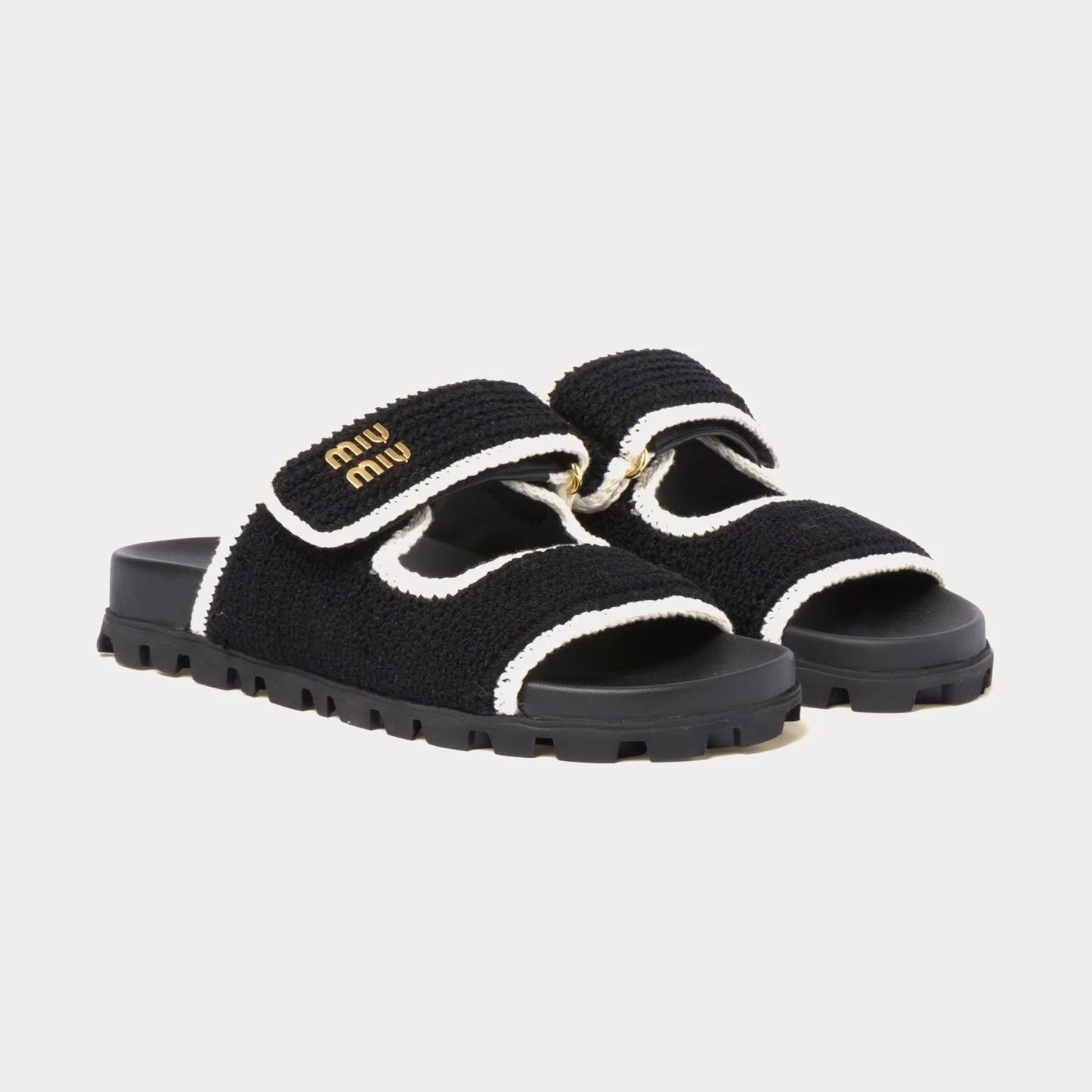 Miu Miu - Crochet Knit Black / Ivory Sandals