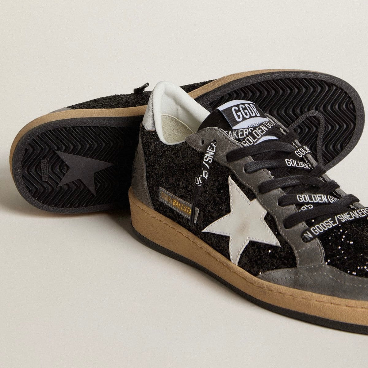 Golden Goose Ball Star in glitter with leather star and metallic leather heel tab(Women's)