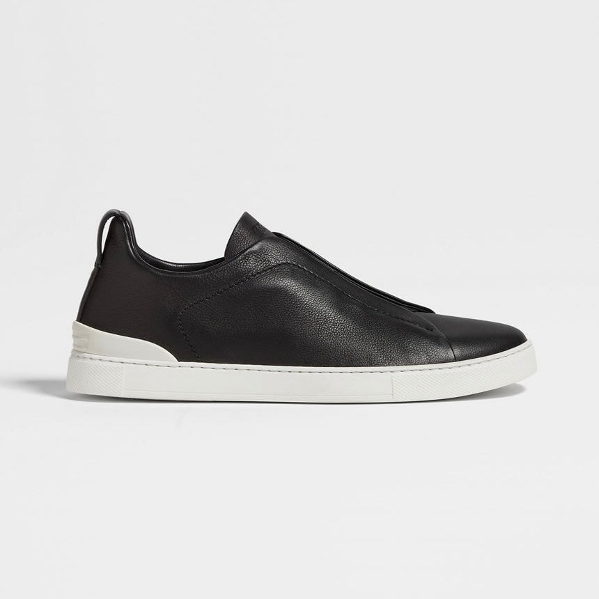 Zegna Triple Stitch leather sneakers BLACK SECONDSKIN TRIPLE STITCH
