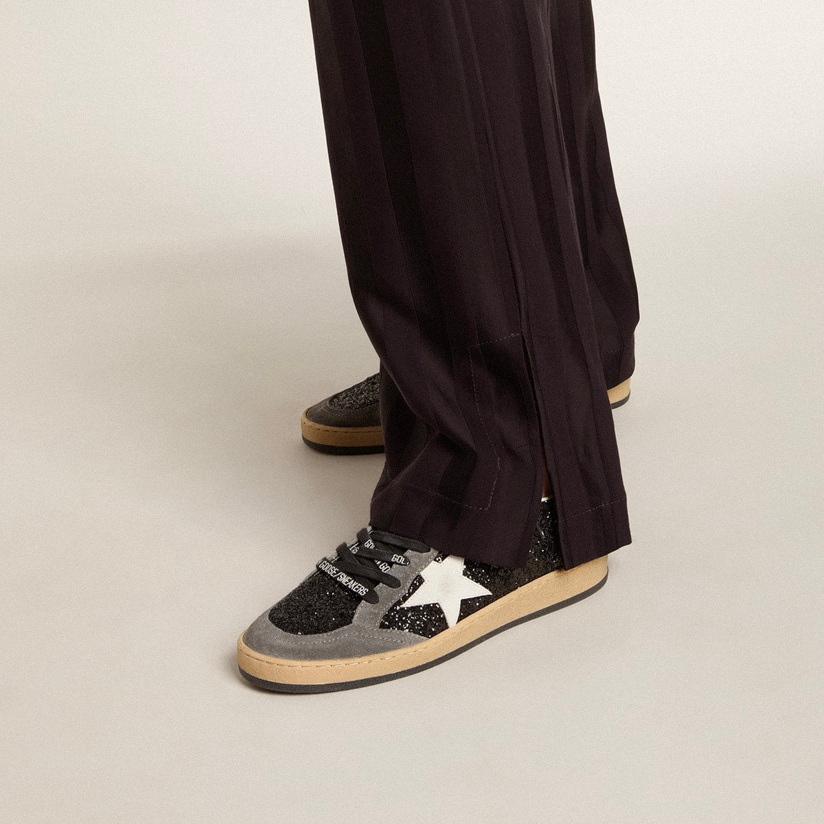 Golden Goose Ball Star in glitter with leather star and metallic leather heel tab(Women's)