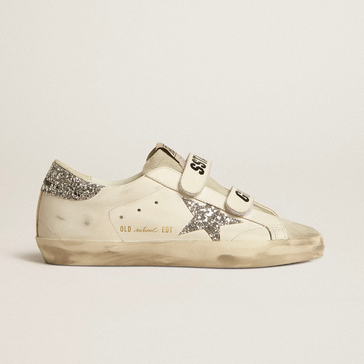 Golden Goose Super-Star Old School with silver glitter star and ice-gray suede tongue(Women's)