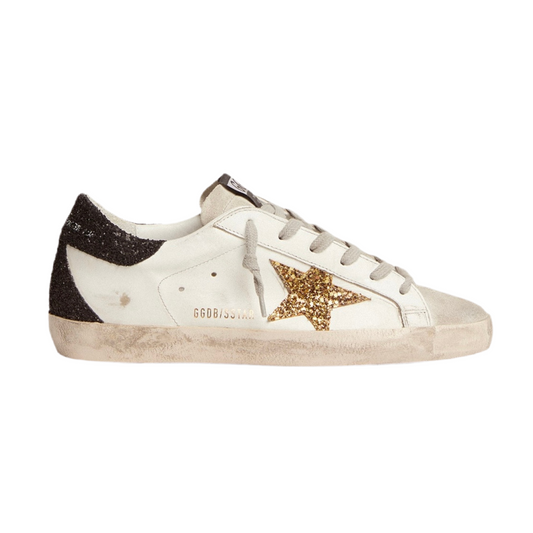 Golden Goose Super-Star in nappa leather with gold glitter star and black glitter heel tab(Women's)
