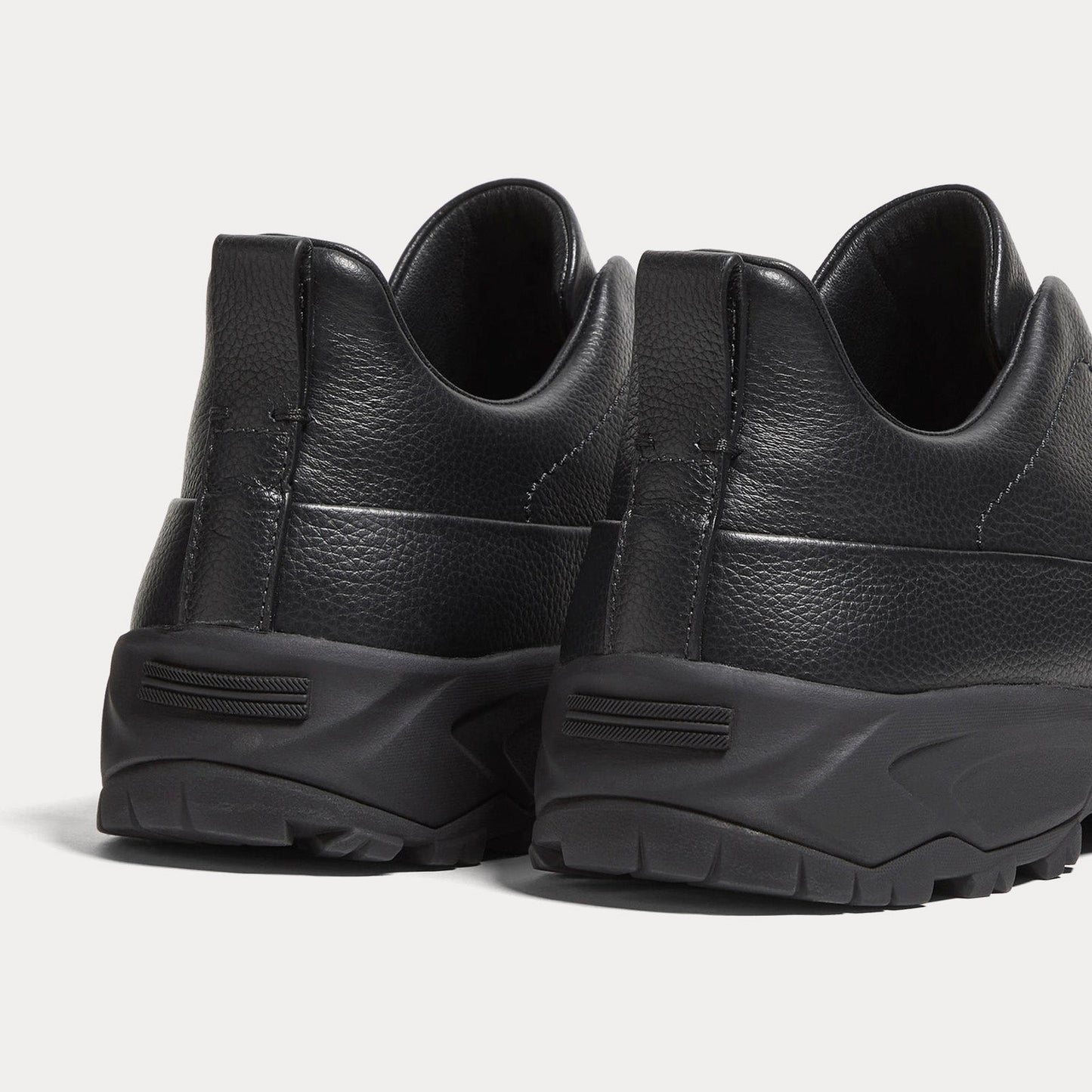 Zegna - Triple Stitch Monte Grained Calf Leather Black Slip On Sneakers