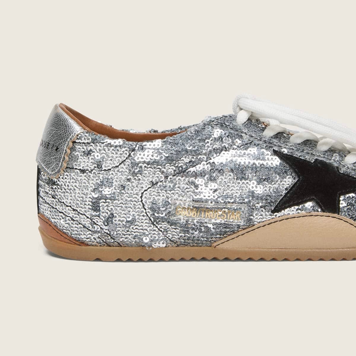 Golden Goose True-Star in silver sequins with black star and silver leather heel tab(Women's)