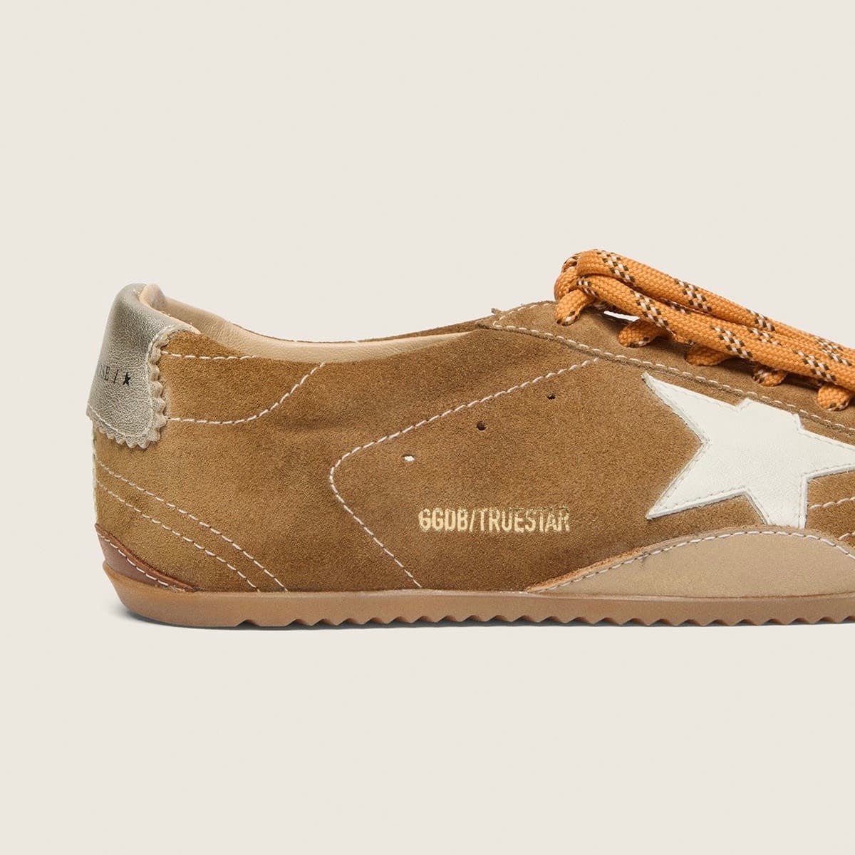 Golden Goose True-Star in tobacco-colored suede with white star and platinum heel tab(Women's)