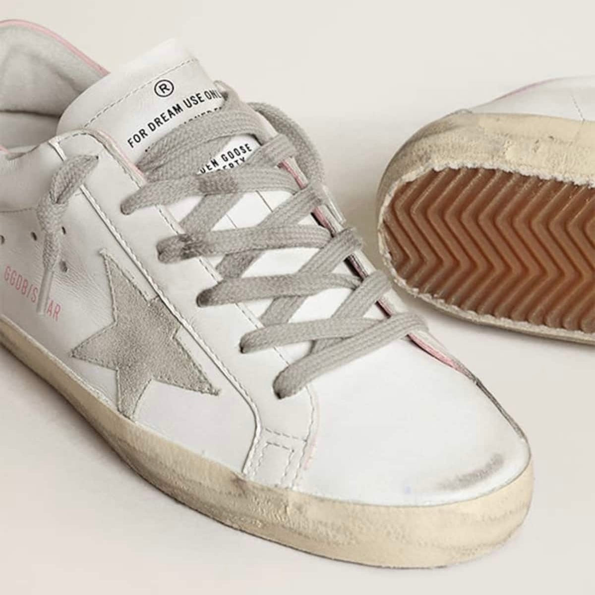 Golden Goose Super-Star with gray suede star and pink leather heel tab(Women's)