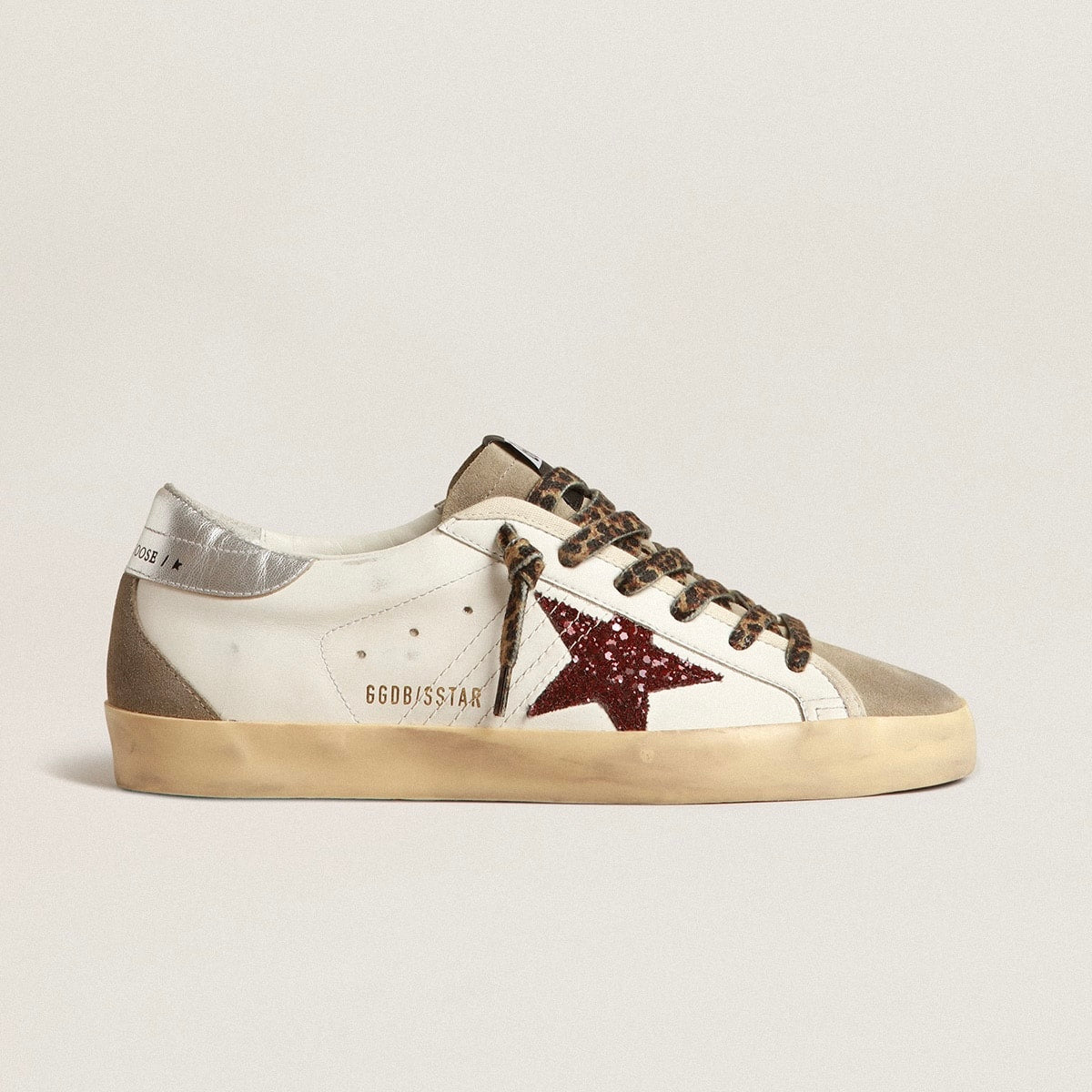Golden Goose Super-Star with burgundy glitter star and silver heel tab(Women's)