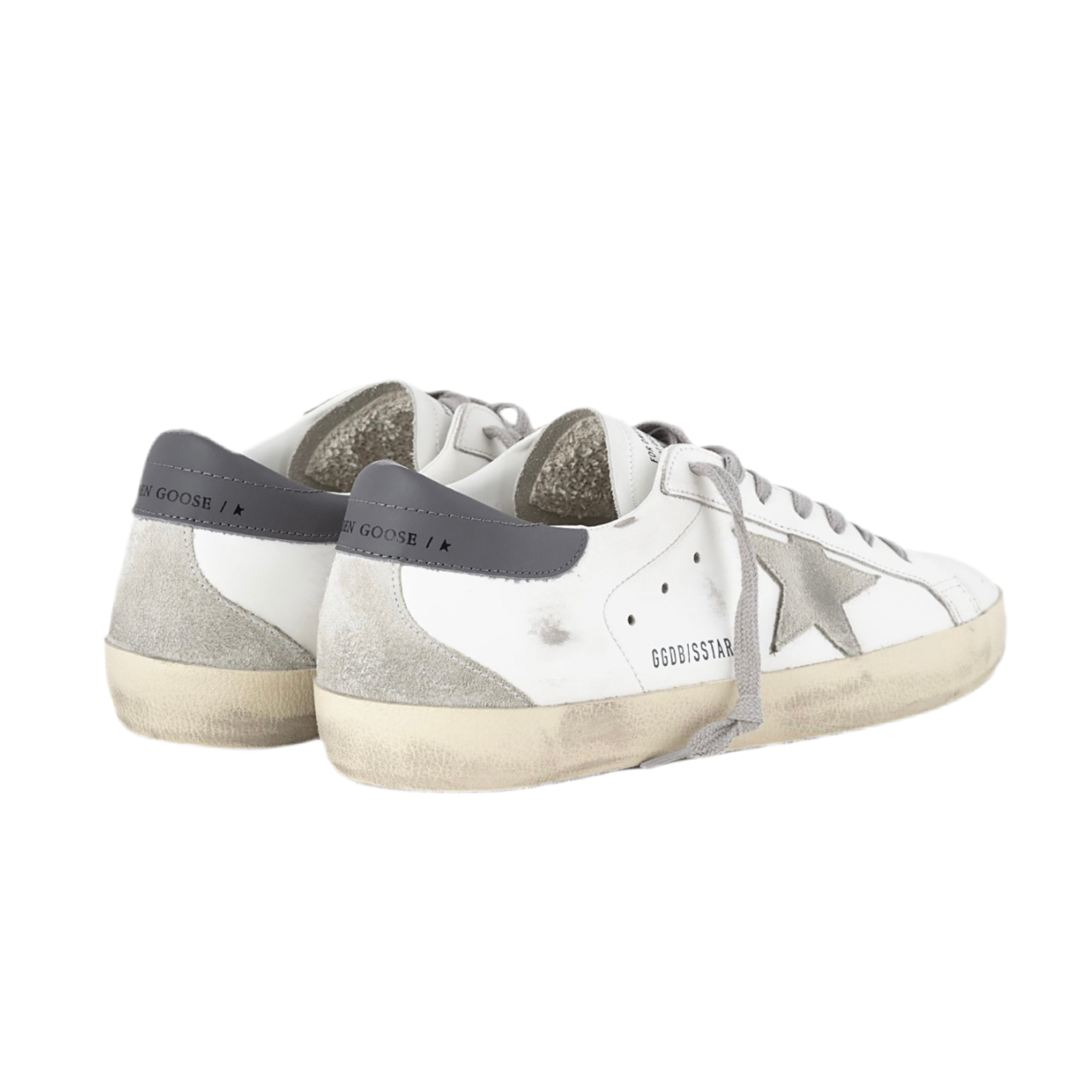 Golden Goose Super-Star trainers in smooth white leather with dark grey back and suede leather star(Men)