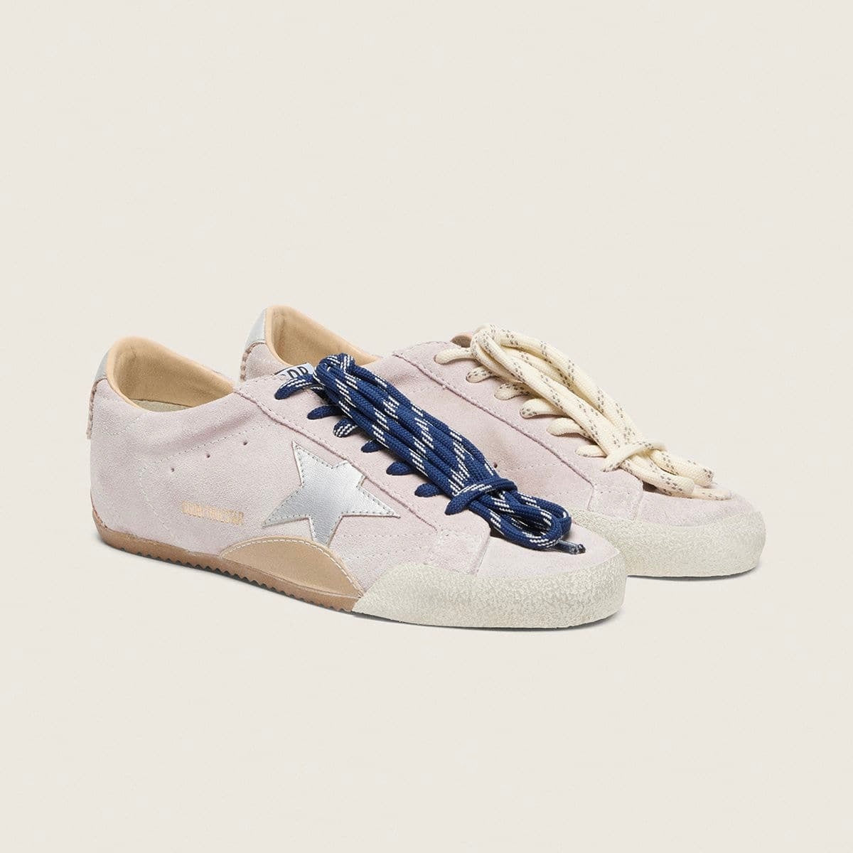 Golden Goos True-Star in pastel pink suede with silver star and heel tab(Women's)