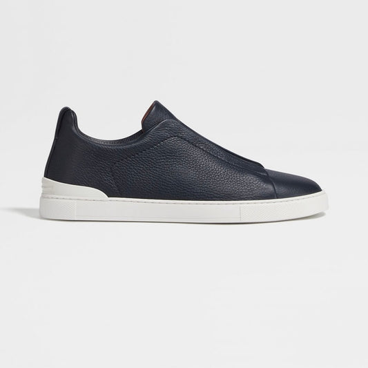 ZEGNA NAVY BLUE DEERSKIN TRIPLE STITCH™ SNEAKERS