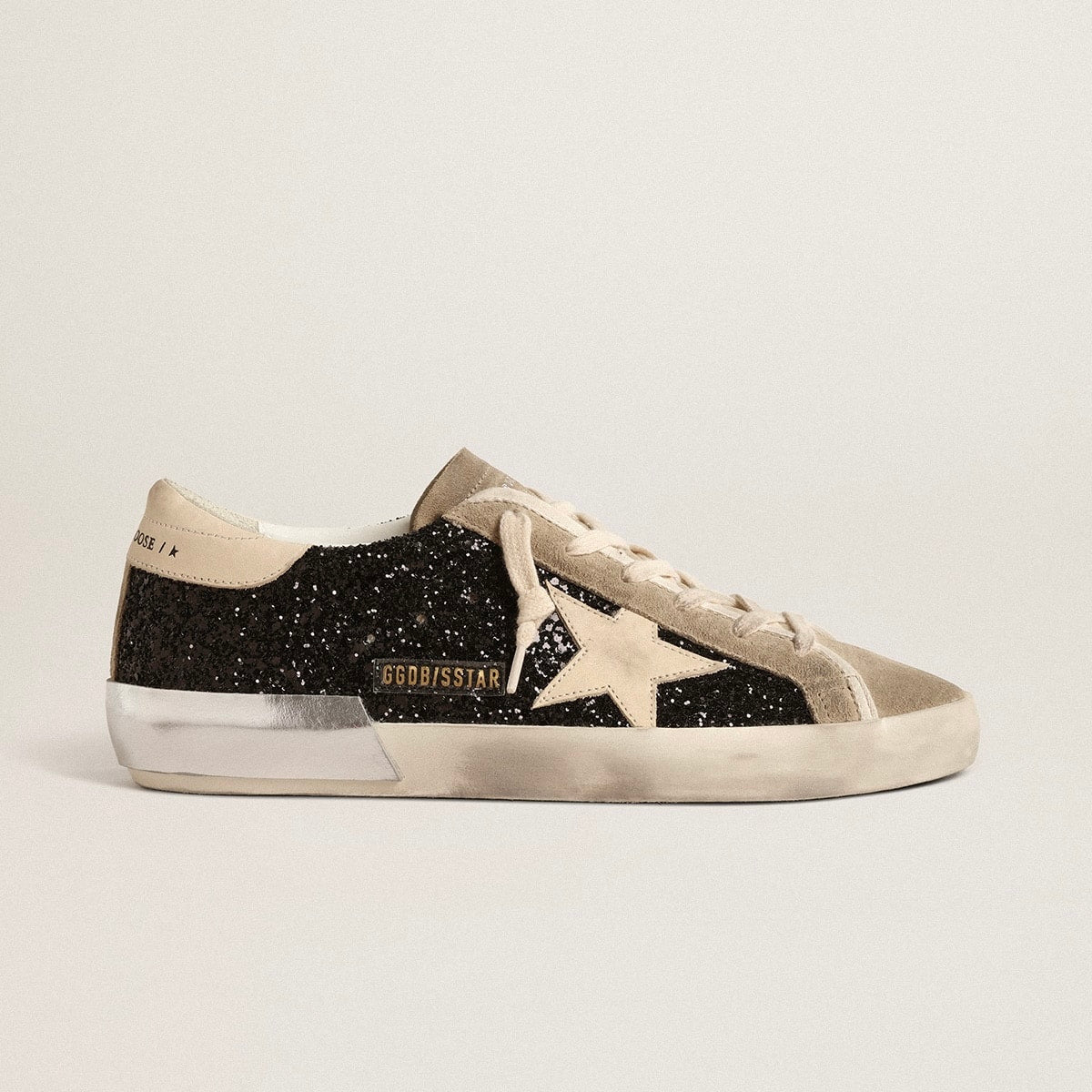 Golden Goose in black glitter with cream star and suede inserts(Women's)