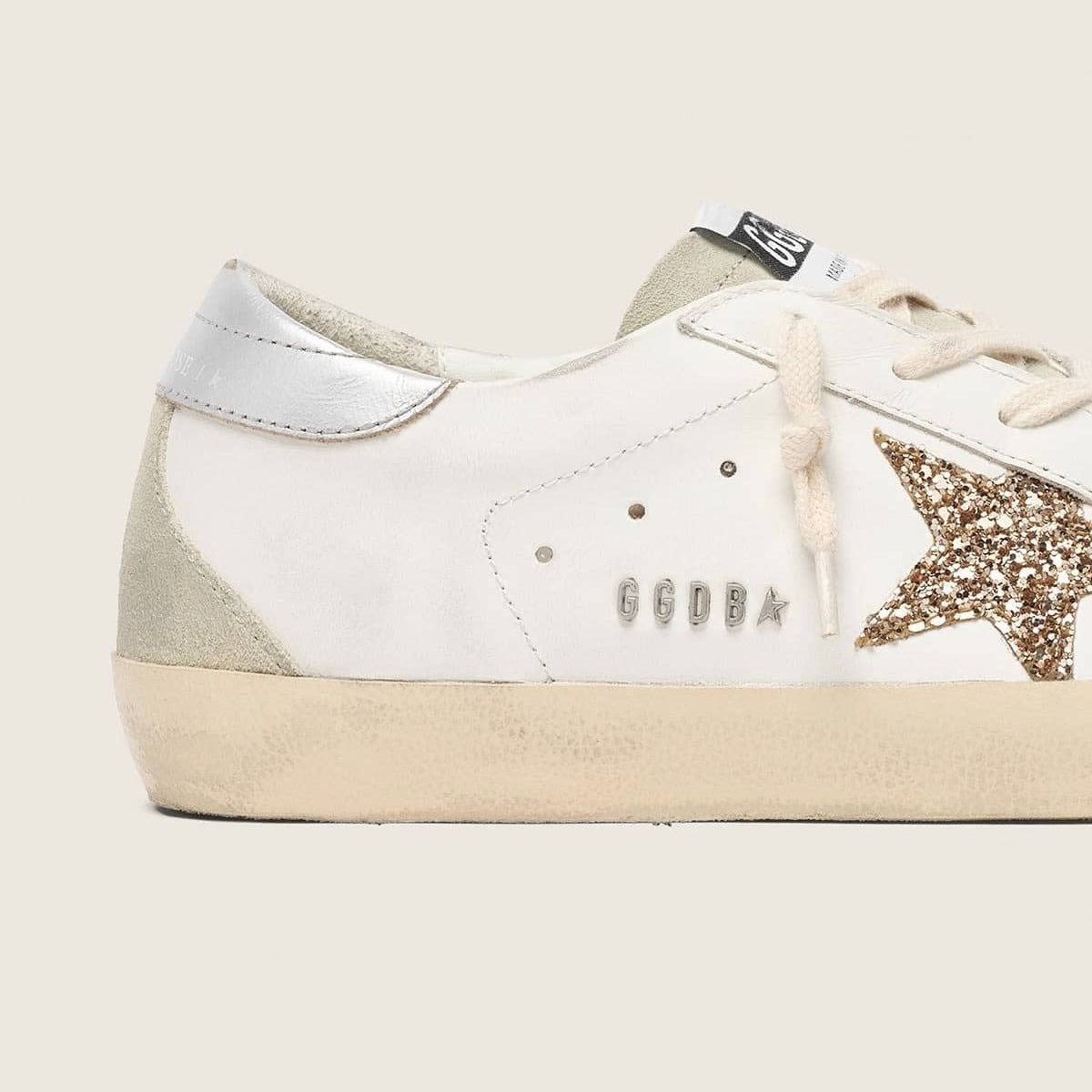Golden Goose with gold glitter star and ice-gray suede inserts(Women's)