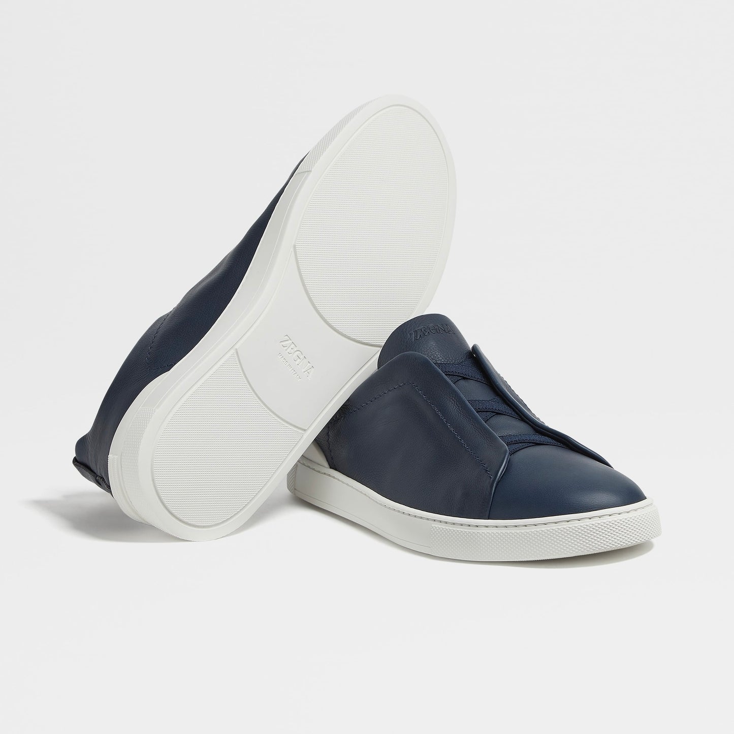 ZEGNA NAVY BLUE DEERSKIN TRIPLE STITCH™ SNEAKERS