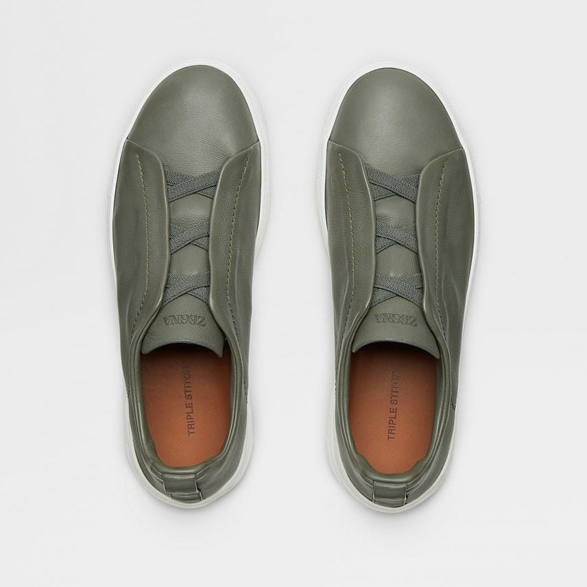 ZEGNA LIGHT ARMY GREEN TRIPLE STITCH™ SECONDSKIN SNEAKERS