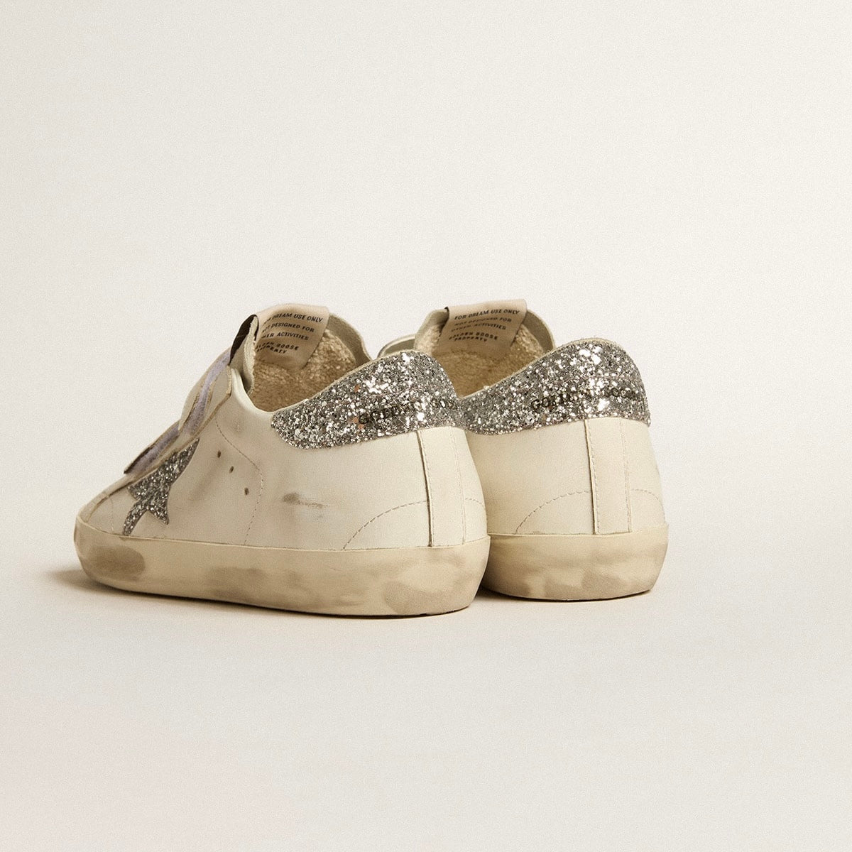 Golden Goose Super-Star Old School with silver glitter star and ice-gray suede tongue(Women's)