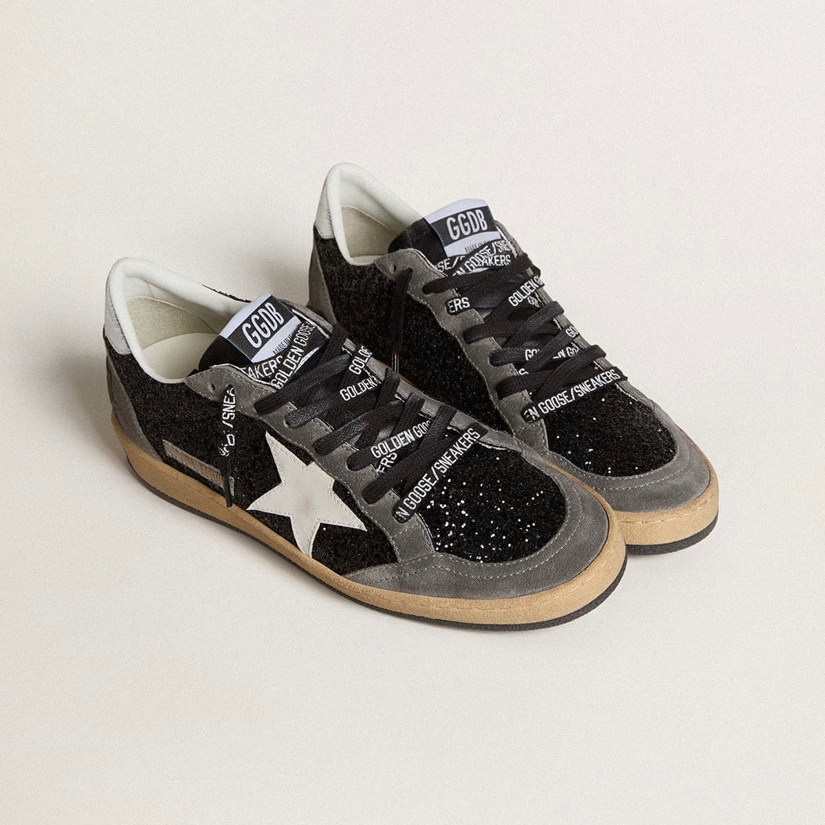 Golden Goose Ball Star in glitter with leather star and metallic leather heel tab(Women's)