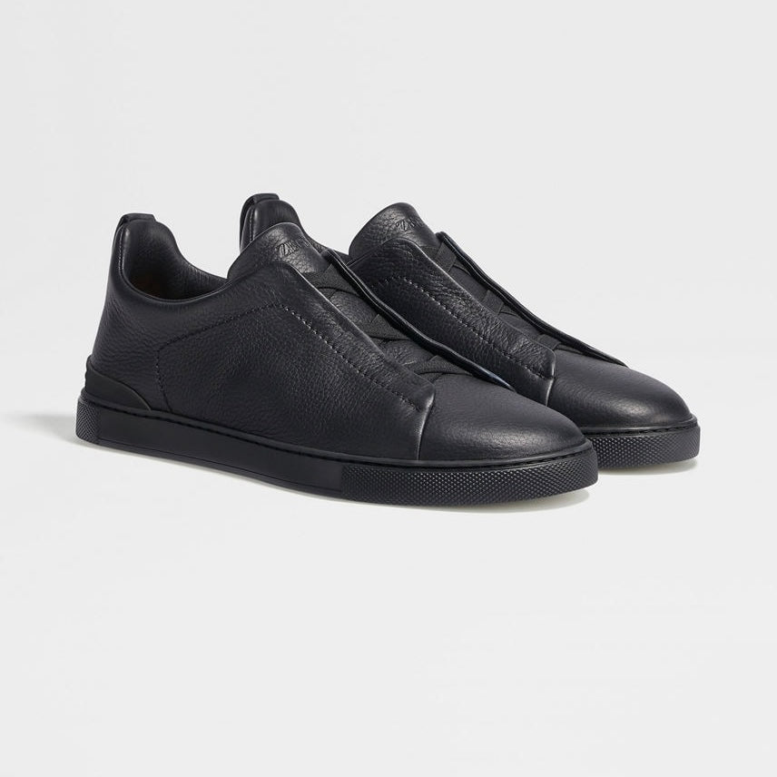 ZEGNA BLACK DEERSKIN TRIPLE STITCH™ SNEAKERS