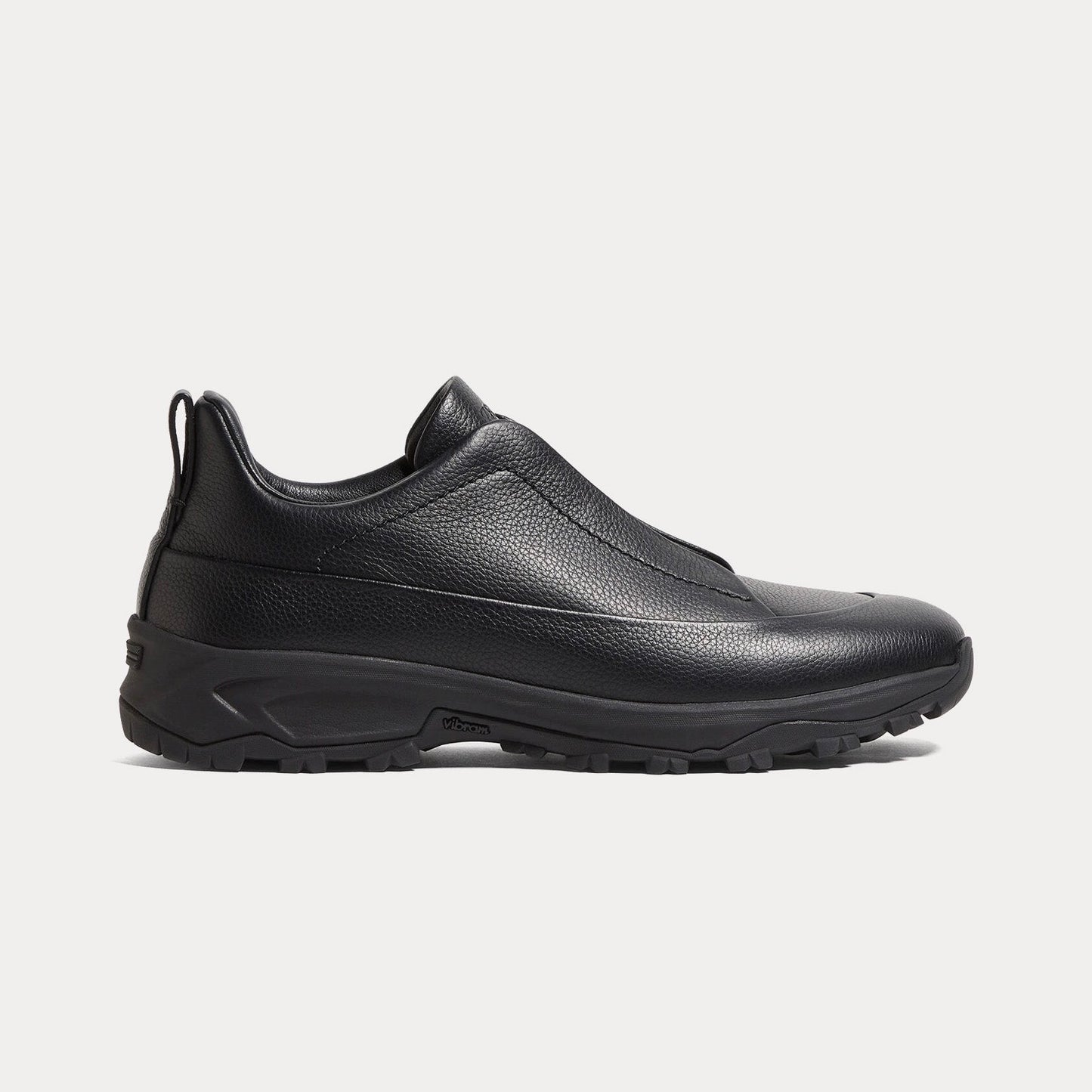 Zegna - Triple Stitch Monte Grained Calf Leather Black Slip On Sneakers