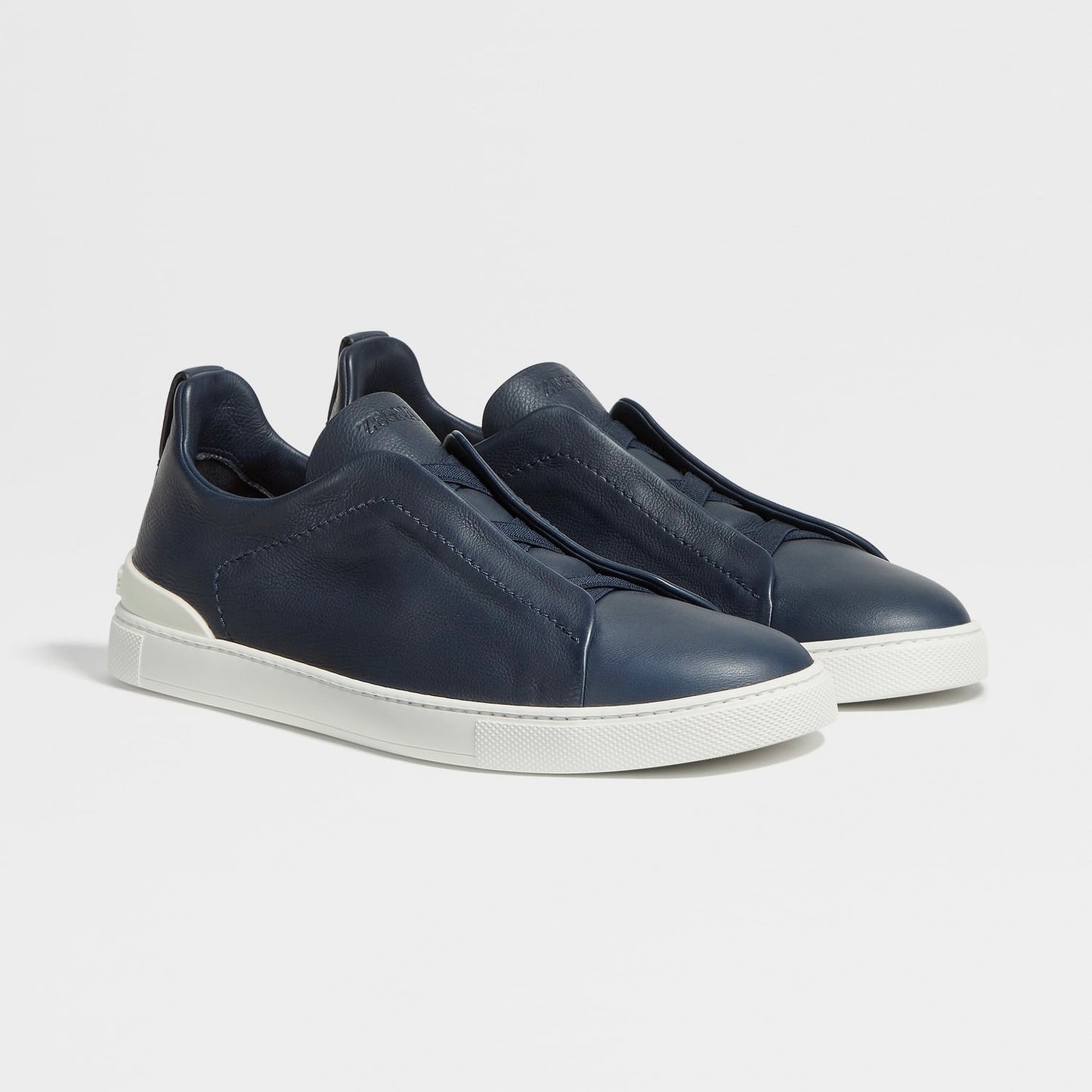 ZEGNA NAVY BLUE DEERSKIN TRIPLE STITCH™ SNEAKERS