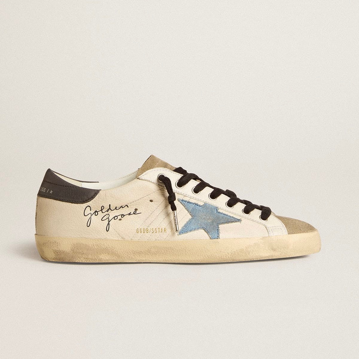 Golden Goose Super-Star in nappa leather with light blue suede star and gray leather heel tab (Men's)