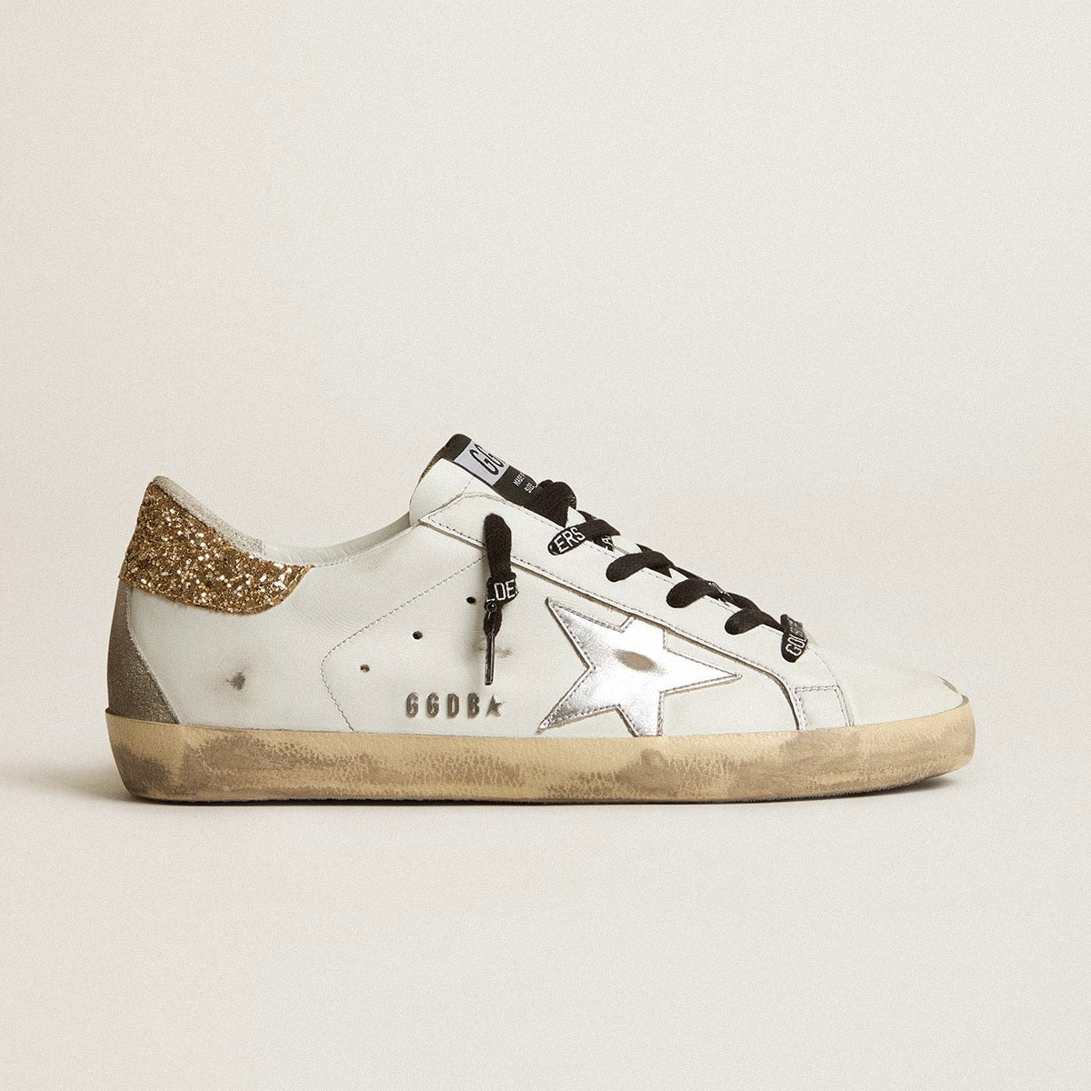 Golden Goose white leather Super-Star with glittery heel tab(Women's)