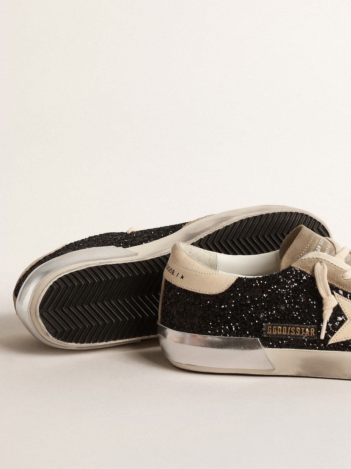 Golden Goose in black glitter with cream star and suede inserts(Women's)