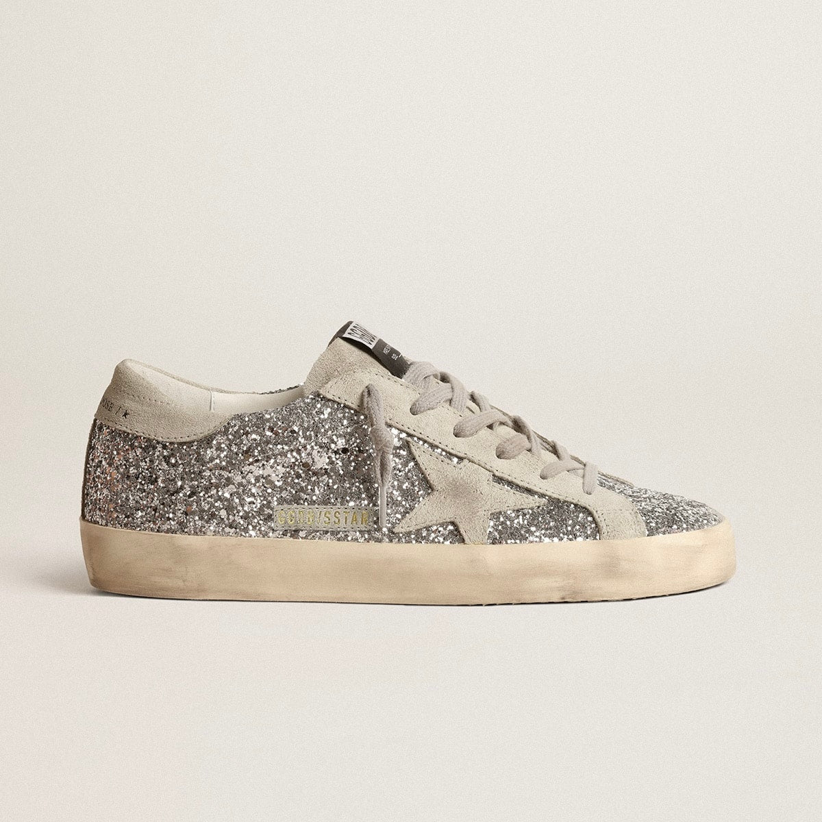 Golden Goose Super-Star Super-Star in silver glitter with ice-gray suede star(Women's)