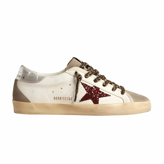 Golden Goose Super-Star with burgundy glitter star and silver heel tab(Women's)