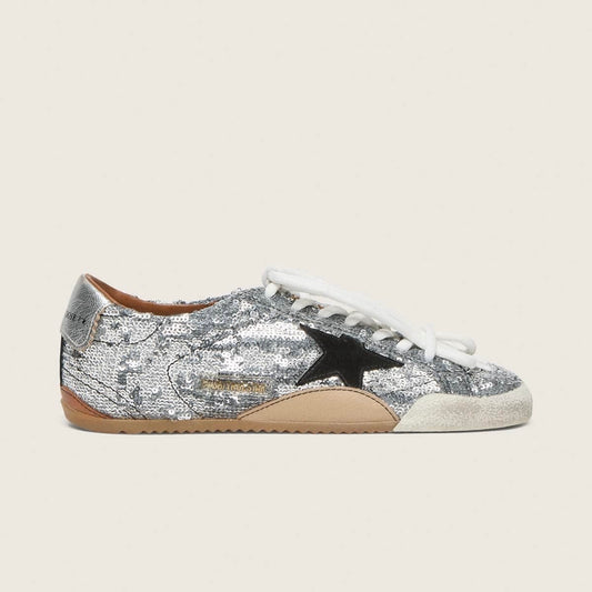 Golden Goose True-Star in silver sequins with black star and silver leather heel tab(Women's)