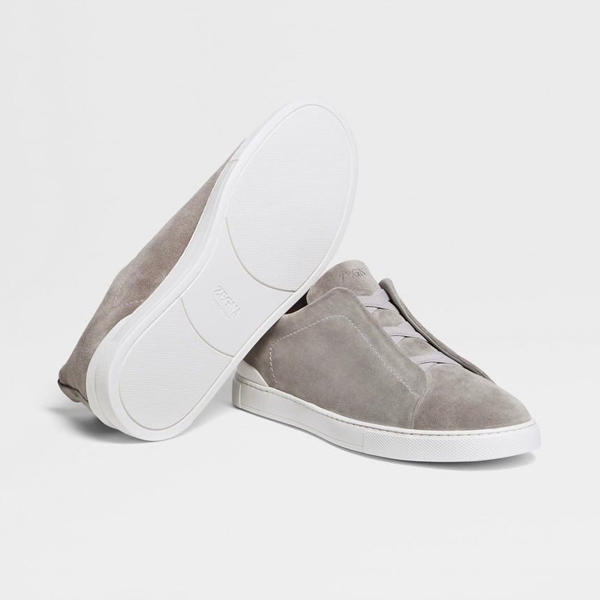 ZEGNA GREY MÉLANGE SUEDE TRIPLE STITCH™ SNEAKERS