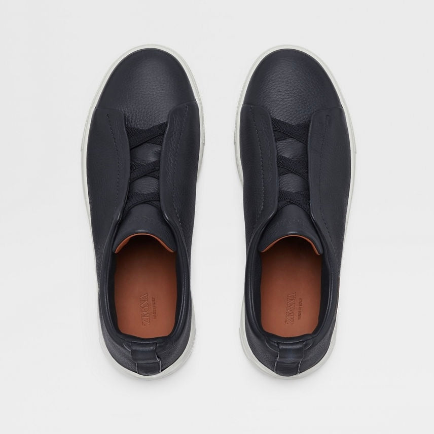 ZEGNA NAVY BLUE DEERSKIN TRIPLE STITCH™ SNEAKERS