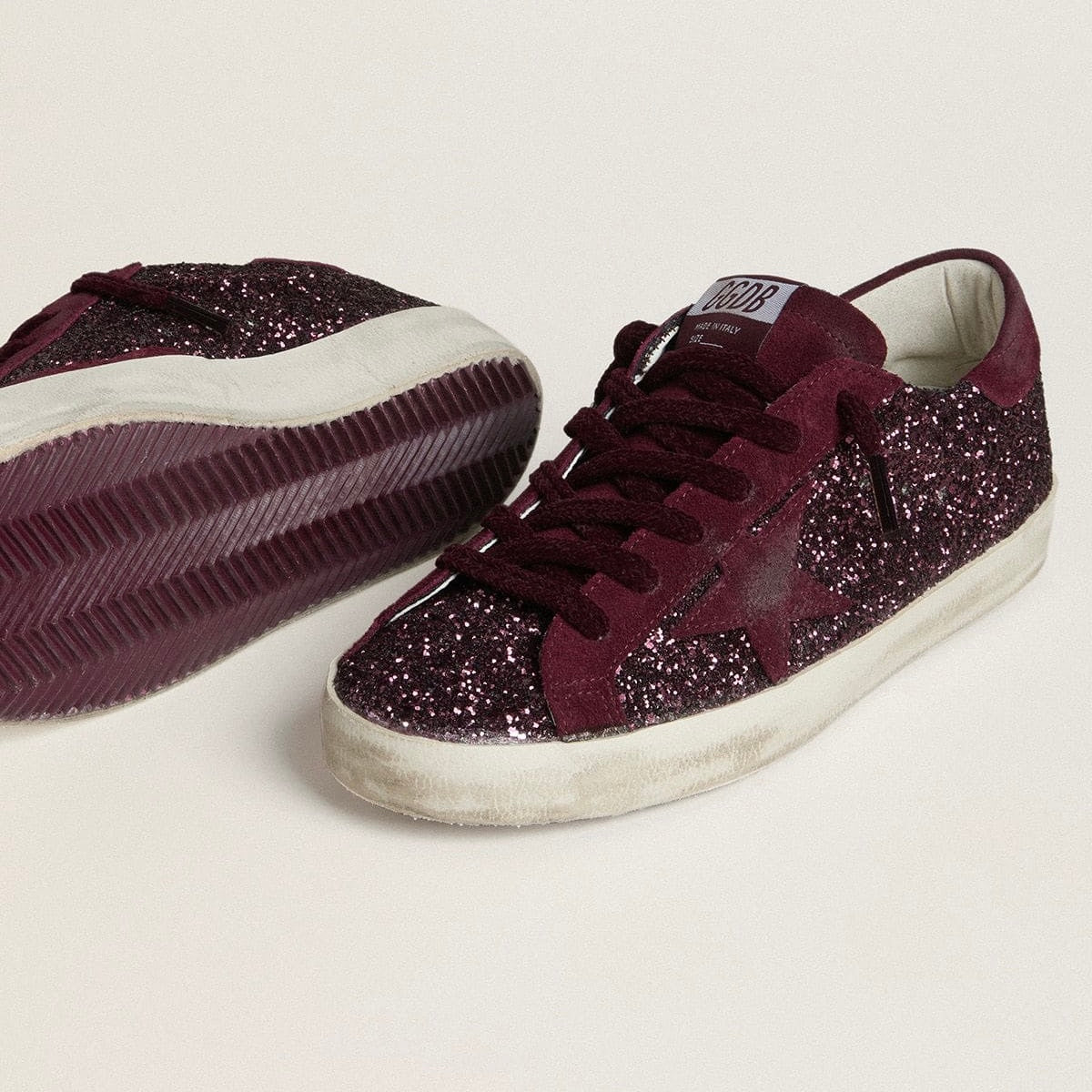 Golden Goose Super-Star LTD in cherry glitter with cherry suede star(Women's)