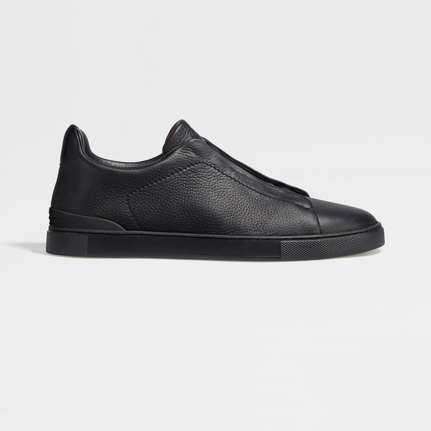 ZEGNA BLACK DEERSKIN TRIPLE STITCH™ SNEAKERS