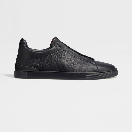 ZEGNA BLACK DEERSKIN TRIPLE STITCH™ SNEAKERS
