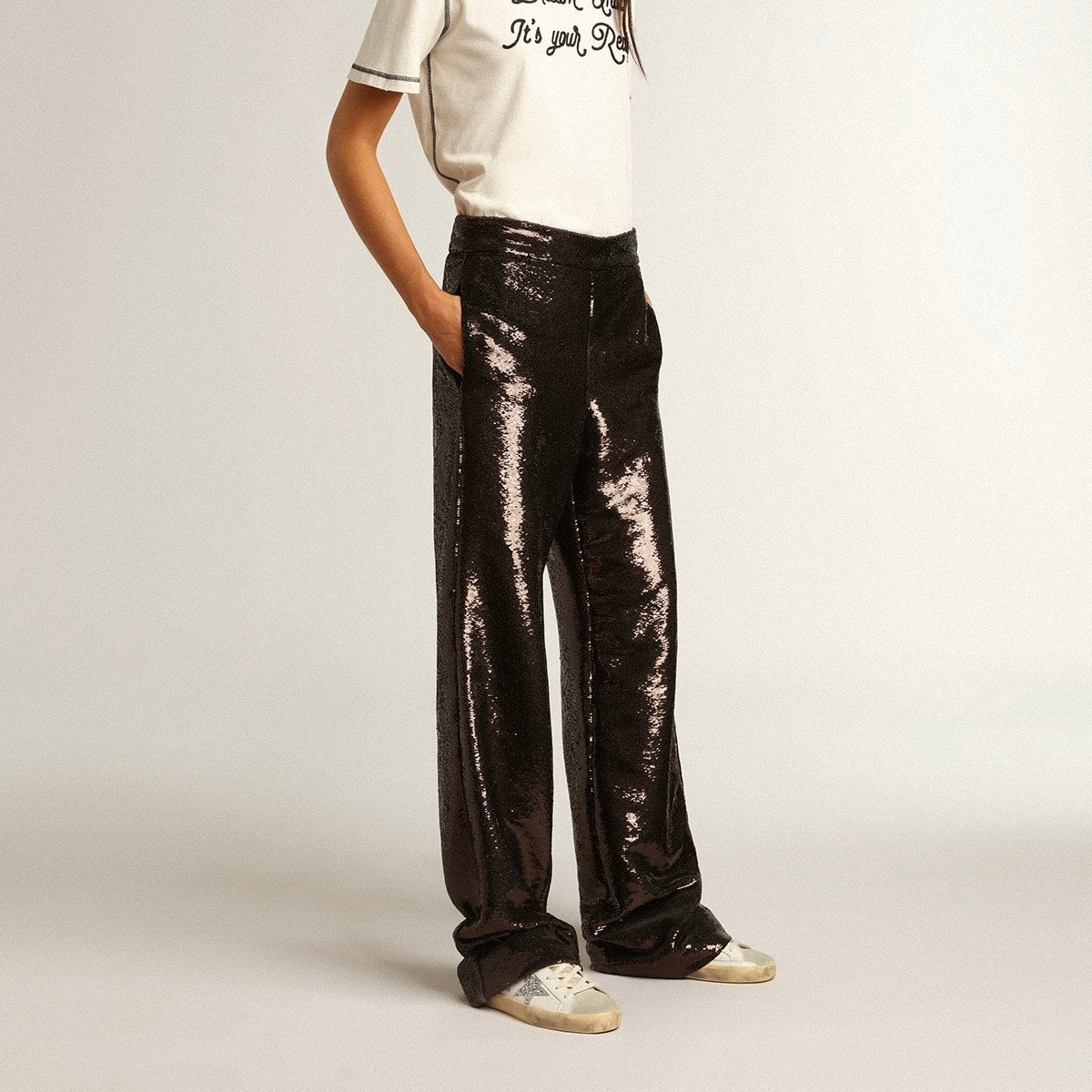 Golden Goose Super-Star with silver star and brown glitter heel tab(Women's)