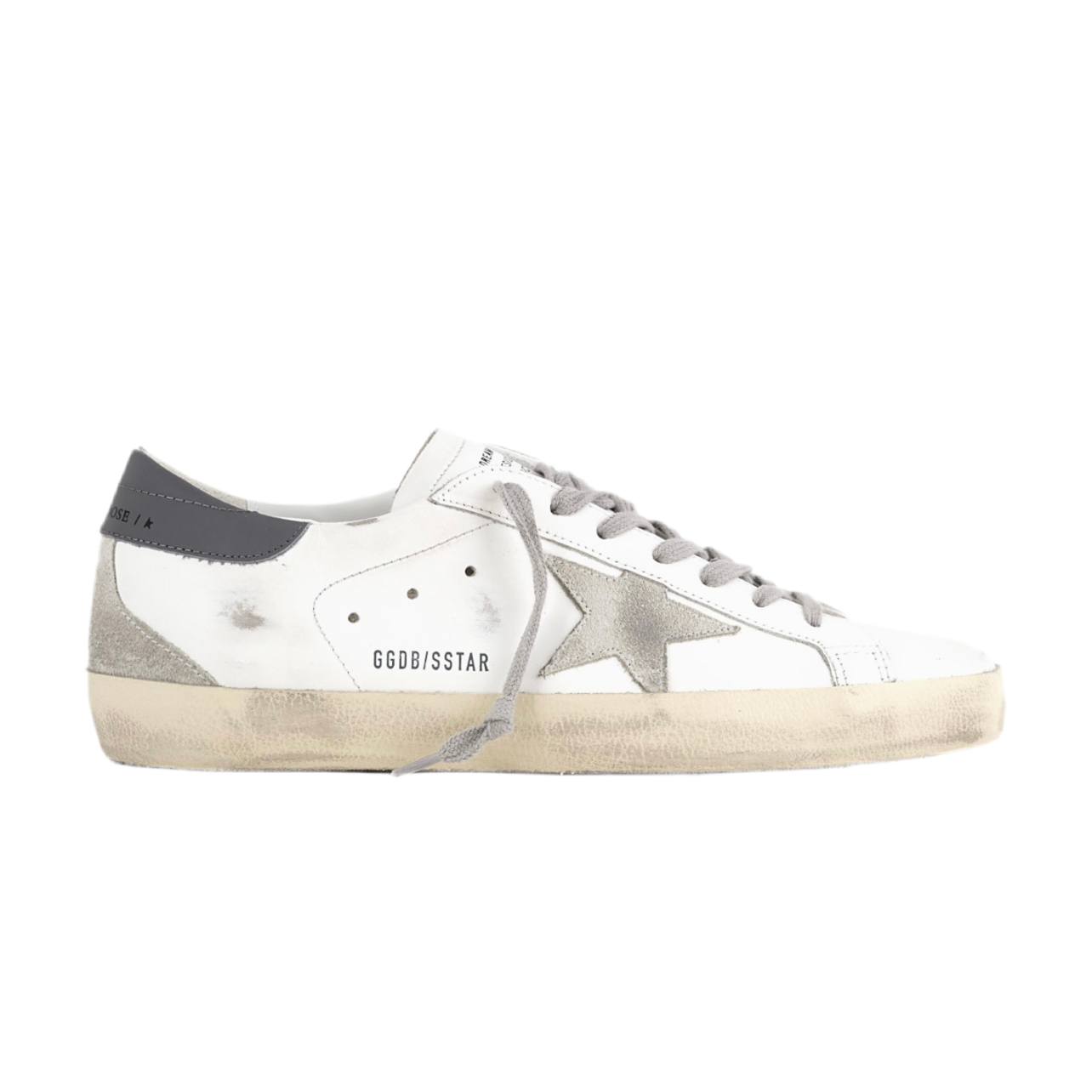 Golden Goose Super-Star trainers in smooth white leather with dark grey back and suede leather star(Men)