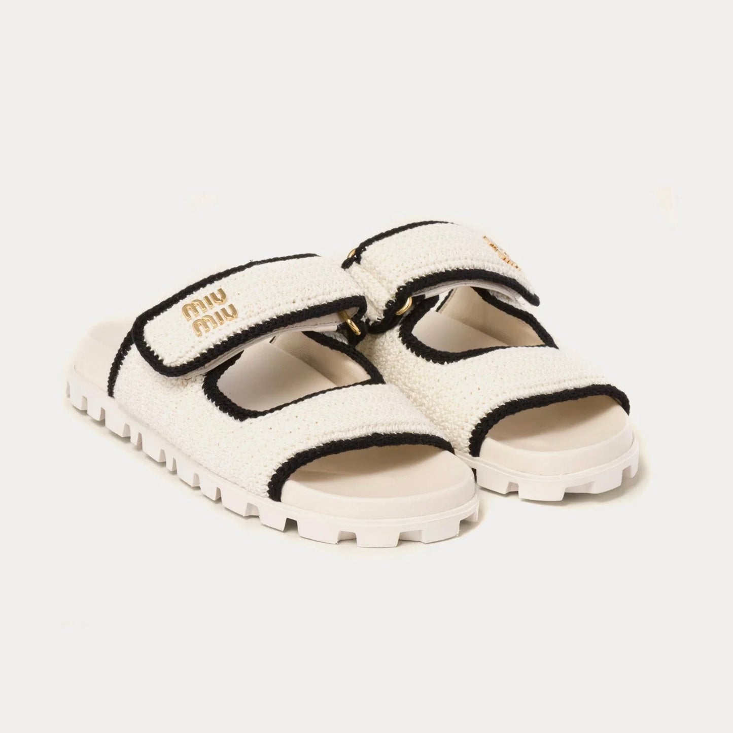 Miu Miu - Crochet Knit Ivory / Black Sandals