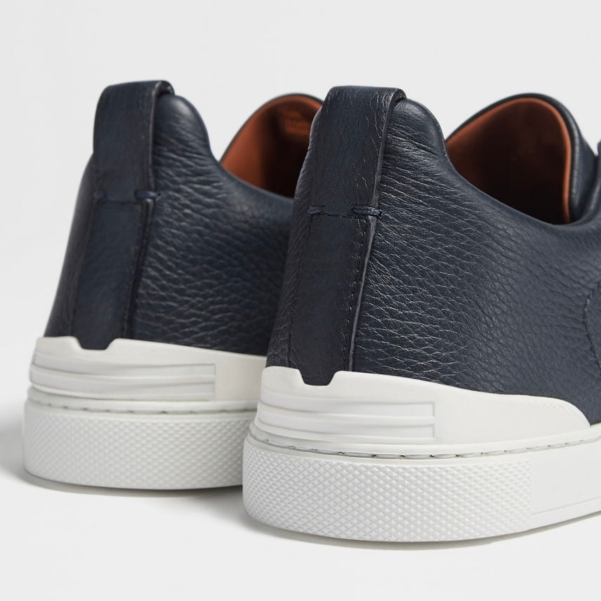 ZEGNA NAVY BLUE DEERSKIN TRIPLE STITCH™ SNEAKERS