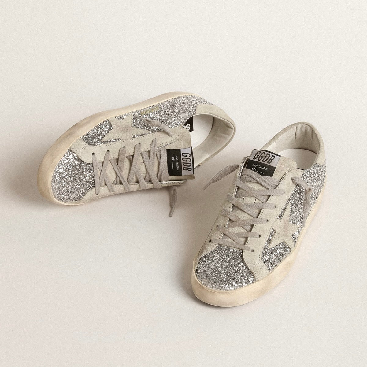 Golden Goose Super-Star Super-Star in silver glitter with ice-gray suede star(Women's)