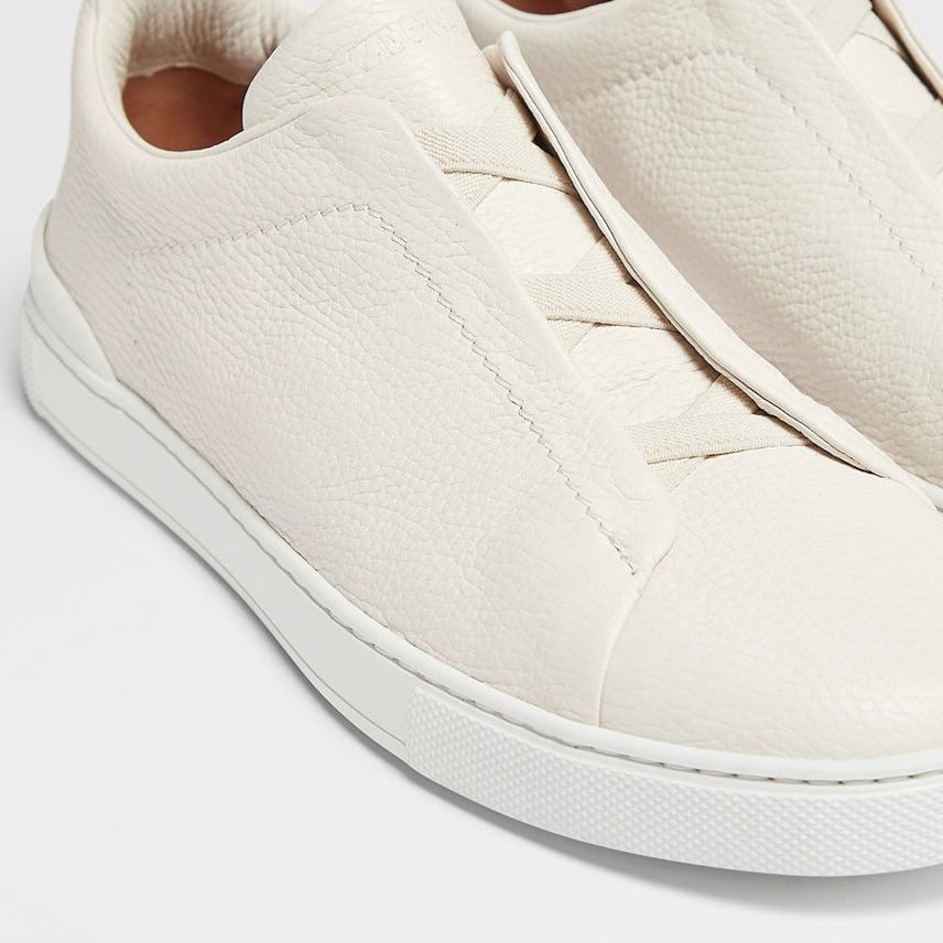 ZEGNA WHITE DEERSKIN TRIPLE STITCH™ SNEAKERS
